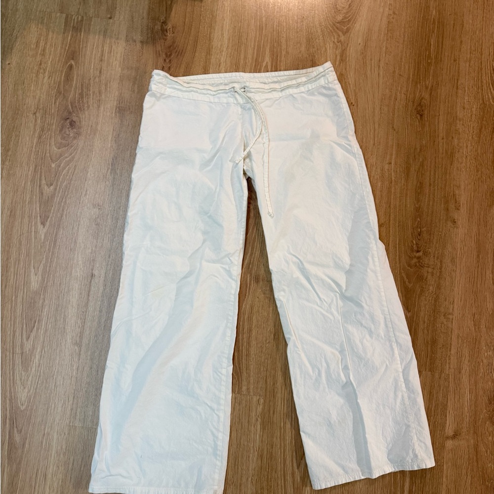 Burberry Pastel Yellow Wide Leg Drawstring Pants Womens S Low Rise Trousers